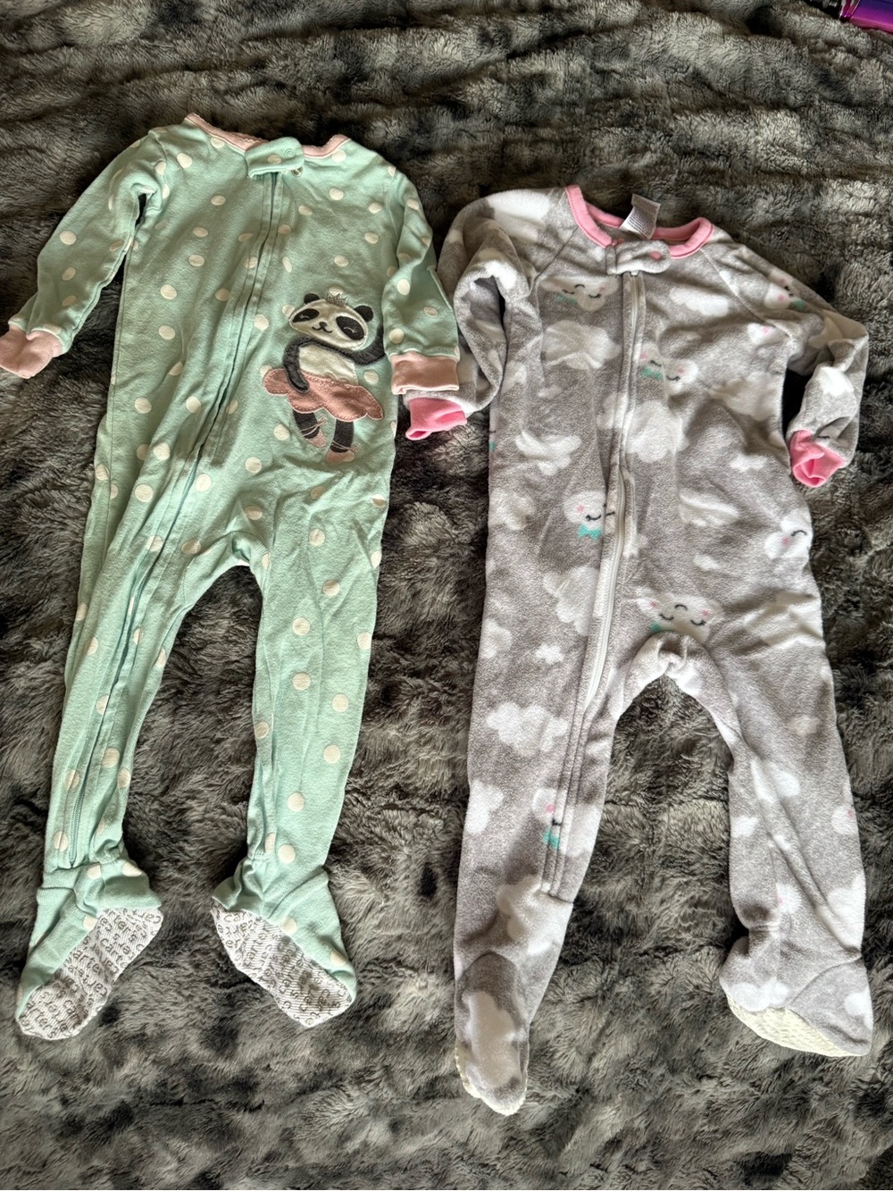 Carter’s Gerber 12M Baby Girl Footed Pajamas Panda Cloud 2 Pc Lot